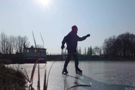 Ice skating on Rhine-Rhone Canal with Patrick