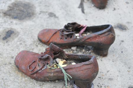 Monument against fascism - shoes on the bank of Danube