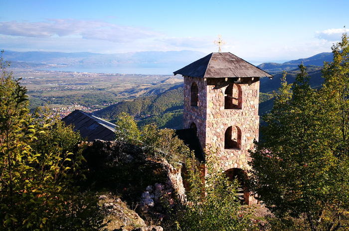 Idyllic mountain chapel high above Vevčani