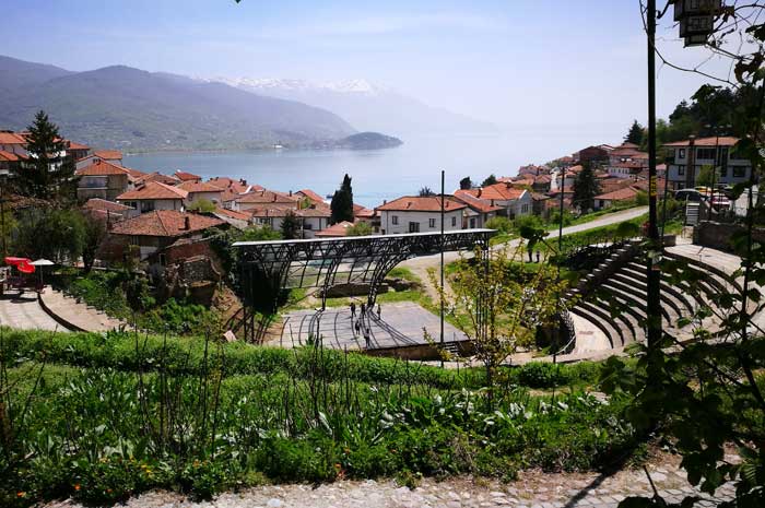 Driving along the lake shore Struga to Ohrid