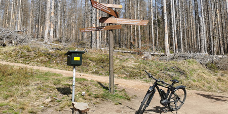 Riding e-bike to the Dreibrodestein near St. Andreasberg
