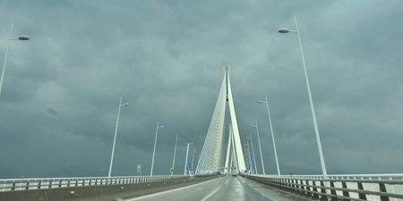 Crossing the Rio-Andirrio-Bridge to Peloponnesus Peninsula