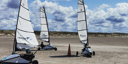 Land yachting on sandy expanses of IJmuden Beach