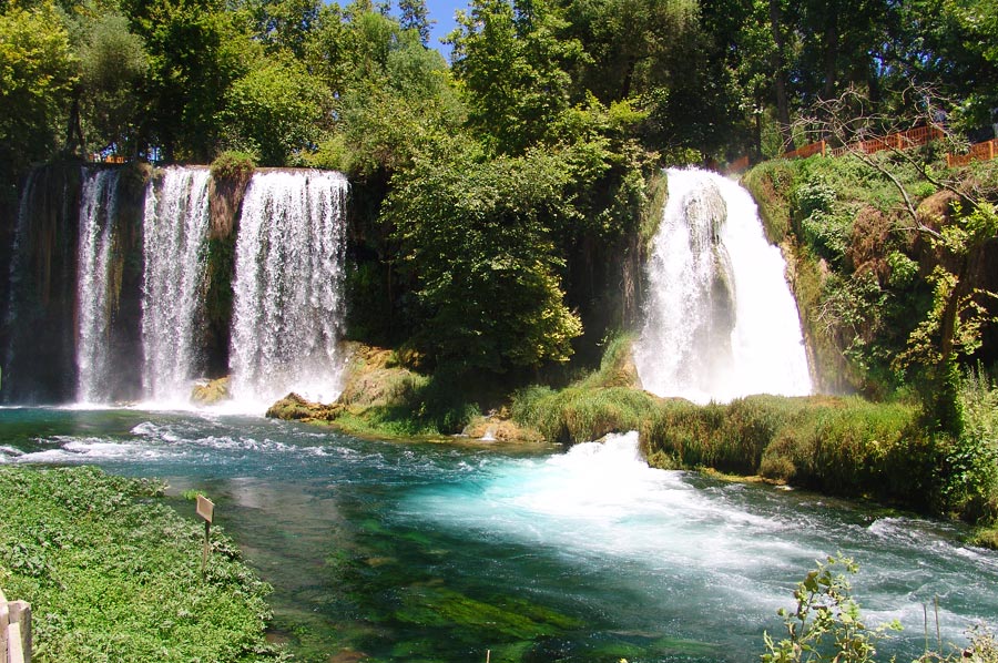 Düden Waterfall In Antalya High Cliffs And Tufa Rocks