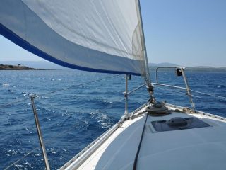 Sailing along Izmir coastline with friend