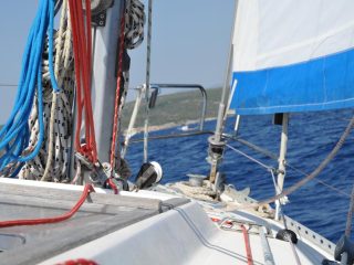Sailing along Izmir coastline with friend