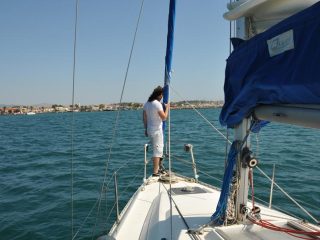 Sailing along Izmir coastline with friend