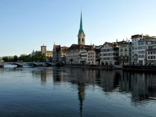 Hiking along Limmat river in Zürich