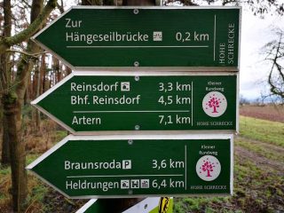 Hiking to suspension bridge Hohe Schrecke