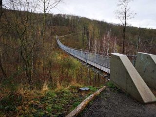 Hiking to suspension bridge Hohe Schrecke