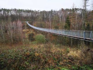 Hiking to suspension bridge Hohe Schrecke