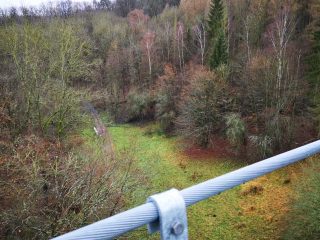 Hiking to suspension bridge Hohe Schrecke