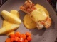 Cod fillet with potatoes, carrots and mustard sauce